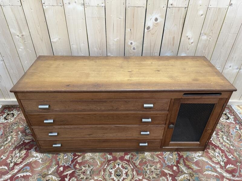 Meuble de métier de postier en enfilade et commode chêne massif 1950-photo-4