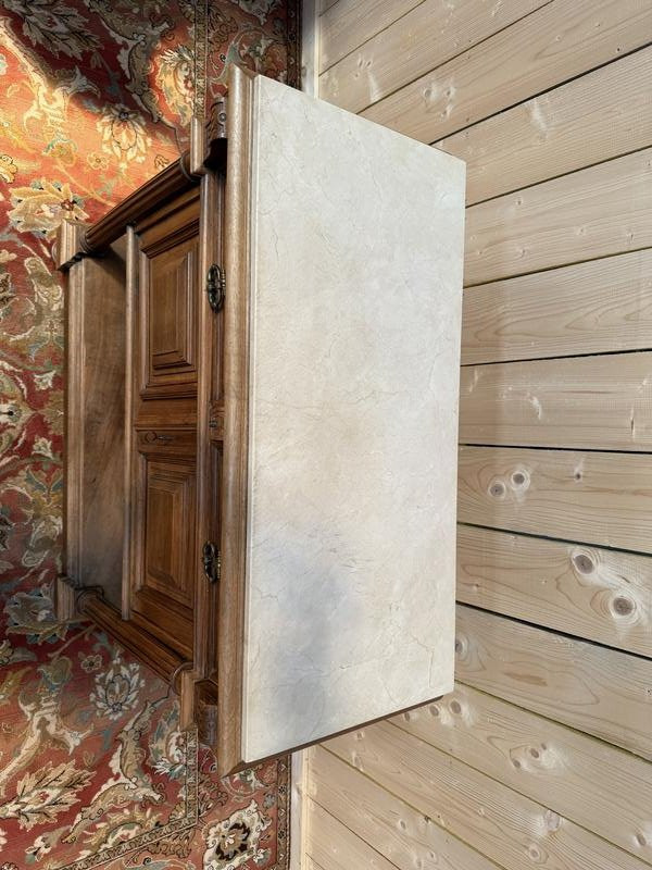 Henri III Walnut And Beige Marble Side Table - Console Table -photo-2