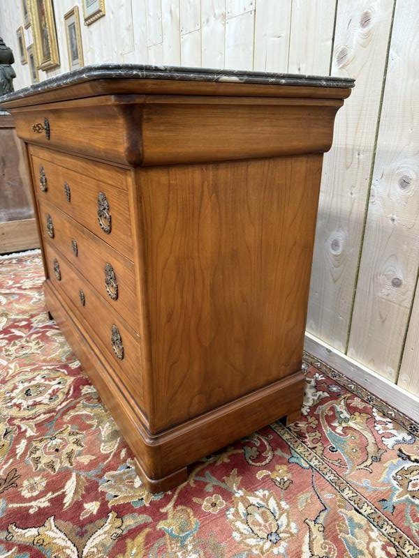 Commode de style Louis Philippe en merisier et marbre gris veiné-photo-3