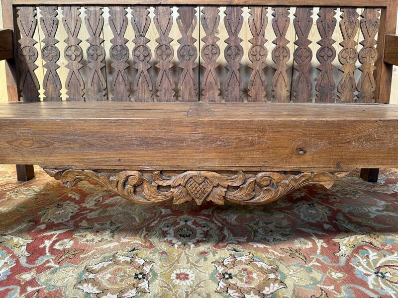 Large Indonesian Garden Bench In Carved Walnut -photo-4