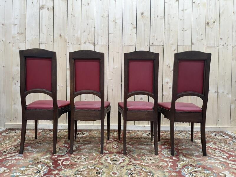 Suite de 4 chaises époque Art Nouveau en noyer sculpté-photo-4