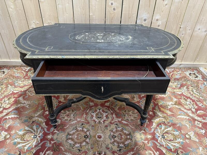 Bureau - Console d'entrée époque Napoléon III en bois noirci -photo-3