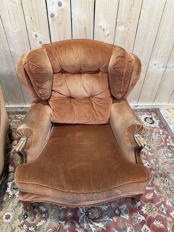 Pair Of Louis XV Style Wing Chairs-photo-3