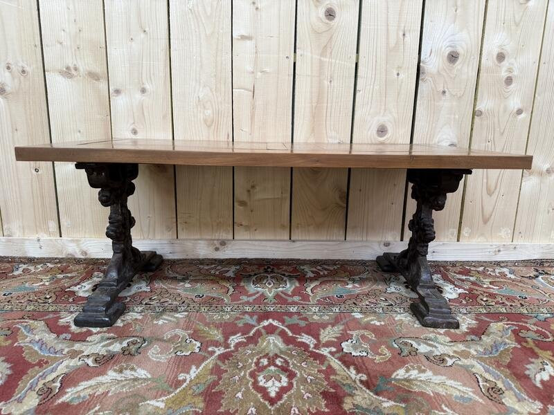 Coffee Table With Cast Iron Legs And Parquet Wood Top -photo-4