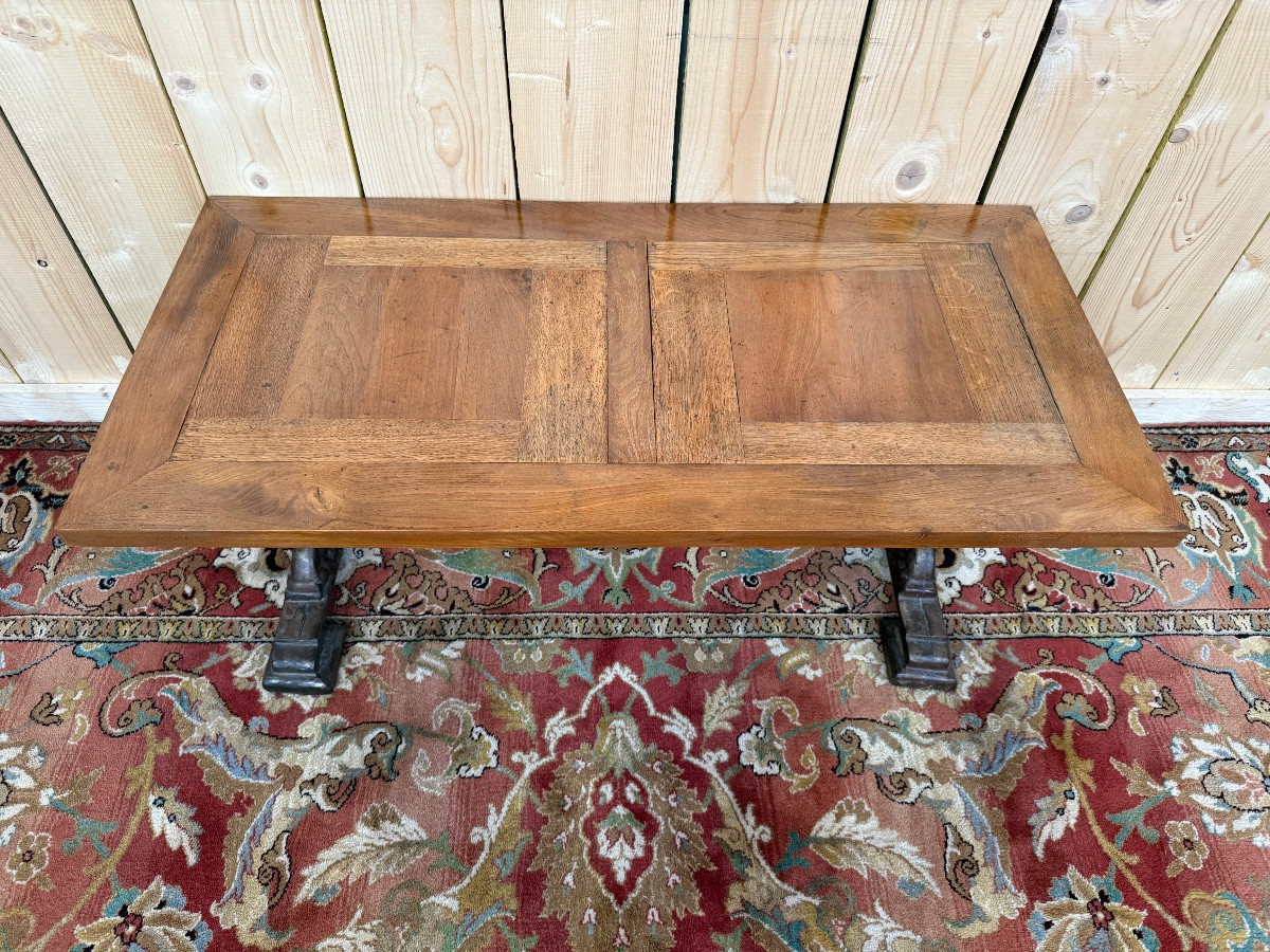 Coffee Table With Cast Iron Legs And Parquet Wood Top -photo-4