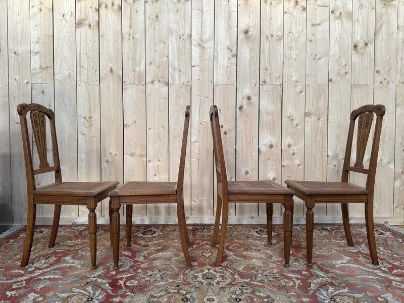 Set Of 4 Art Deco Cane Chairs -photo-1