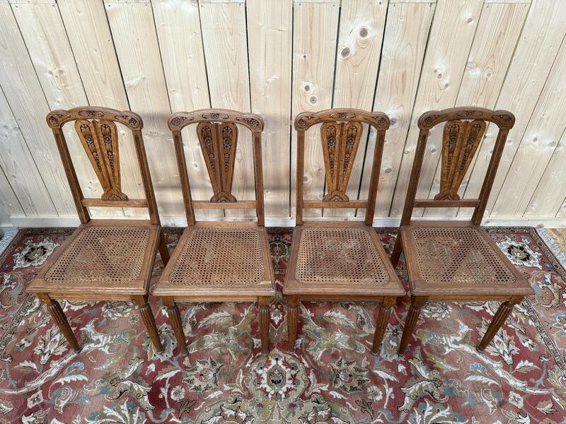 Set Of 4 Art Deco Cane Chairs -photo-2
