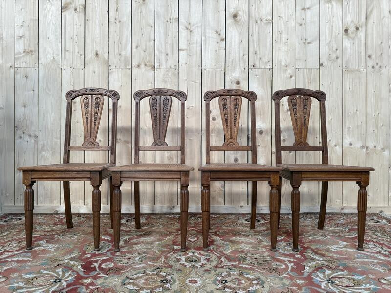 Set Of 4 Art Deco Cane Chairs 