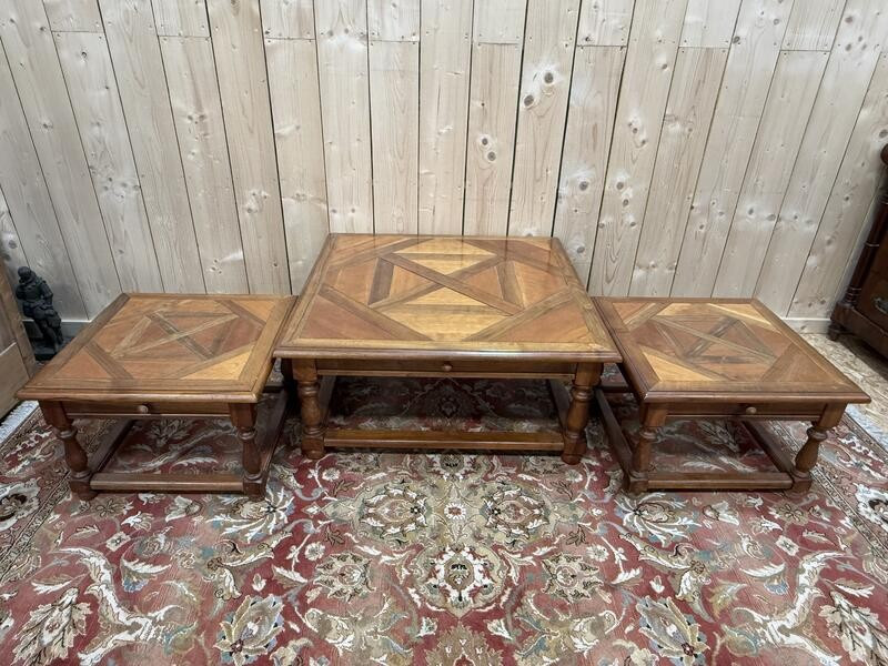 Louis XIII Style Coffee Table And End Tables In Parquet 