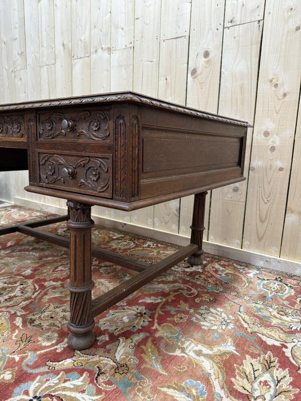 Bureau plat en chêne massif de style Renaissance -photo-3