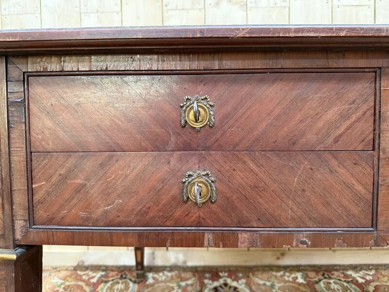 Bureau plat de style Louis XVI en marqueterie 196 cm-photo-2