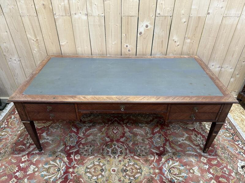 Bureau plat de style Louis XVI en marqueterie 196 cm-photo-4