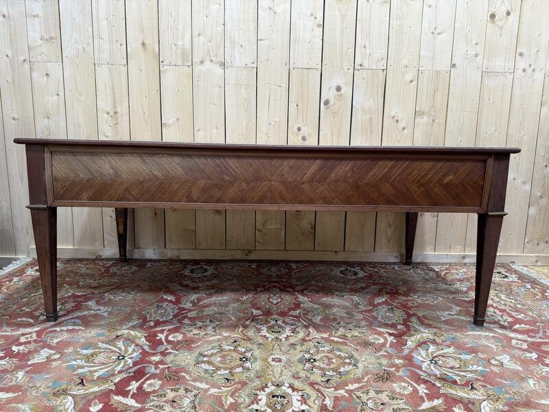 Bureau plat de style Louis XVI en marqueterie 196 cm-photo-2