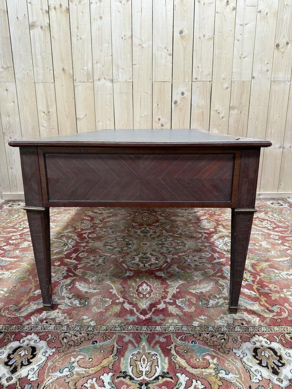 Bureau plat de style Louis XVI en marqueterie 196 cm-photo-3