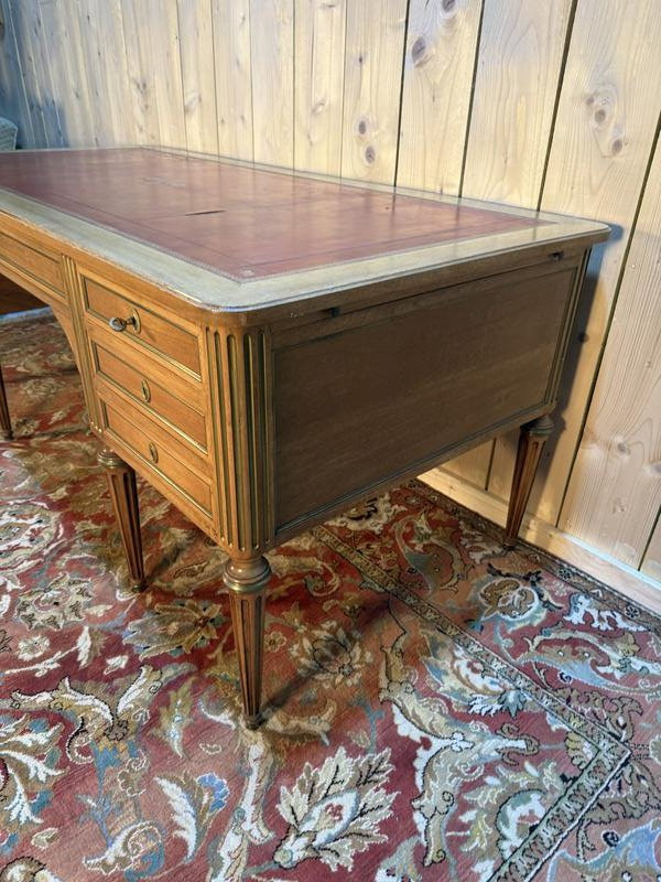 Louis XVI Style Double Mahogany Desk With 8 Legs-photo-4