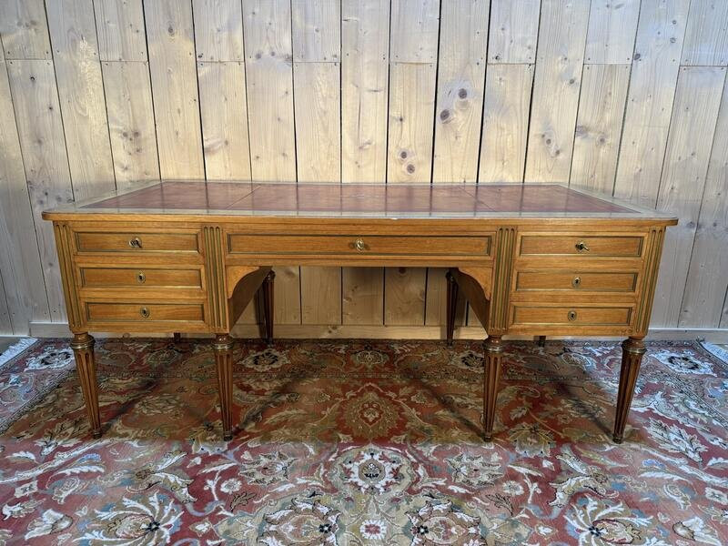 Louis XVI Style Double Mahogany Desk With 8 Legs-photo-3