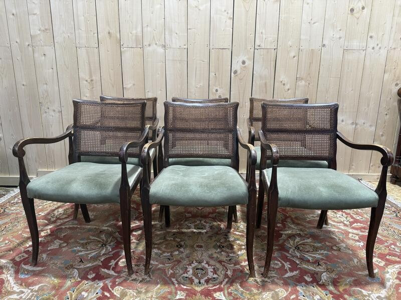 Set Of 6 English Cane Armchairs 