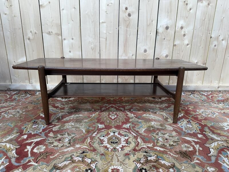 Table basse scandinave en acajou à double plateau 