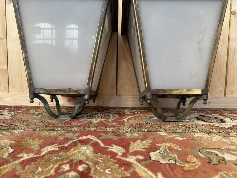 Paire de lampadaires - lanternes d'extérieur en laiton -photo-3