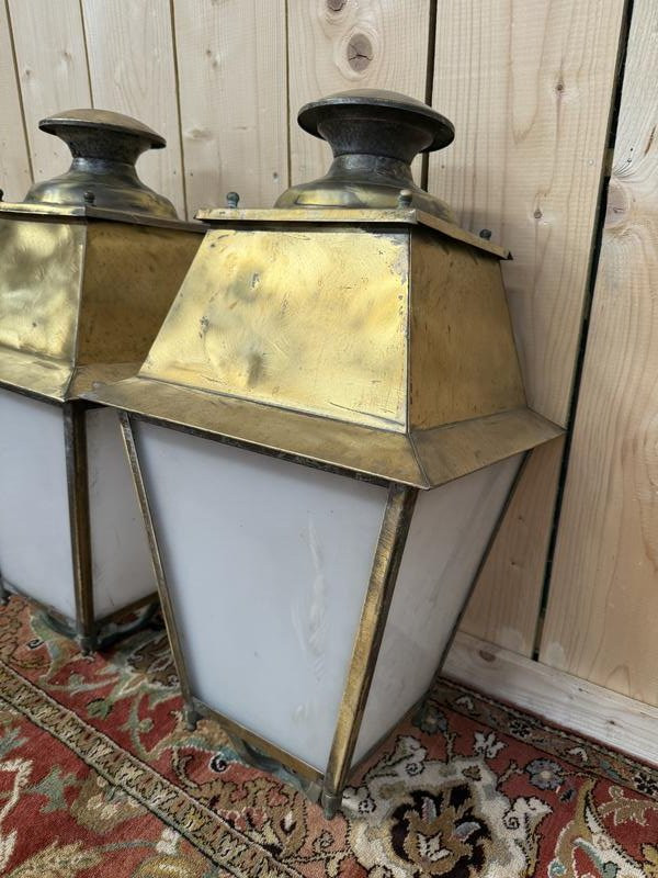 Paire de lampadaires - lanternes d'extérieur en laiton -photo-4