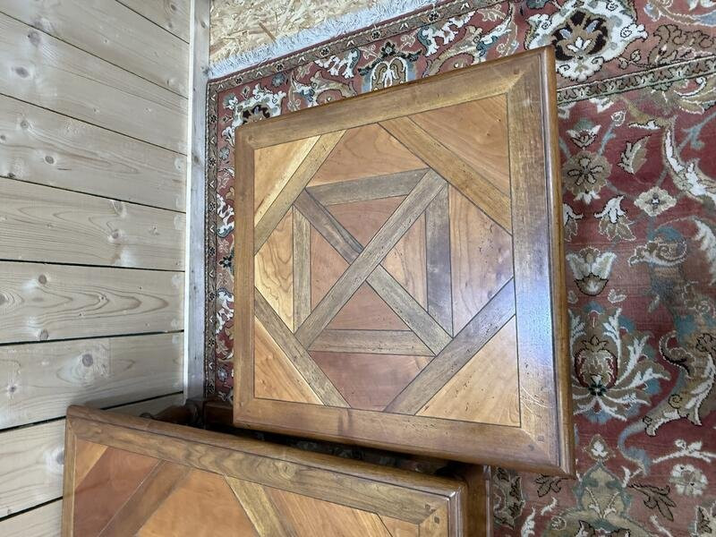Table basse et bouts de canapés de style Louis XIII en parquet -photo-4