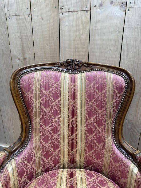 Pair Of Louis XV Style Silk Armchairs -photo-3