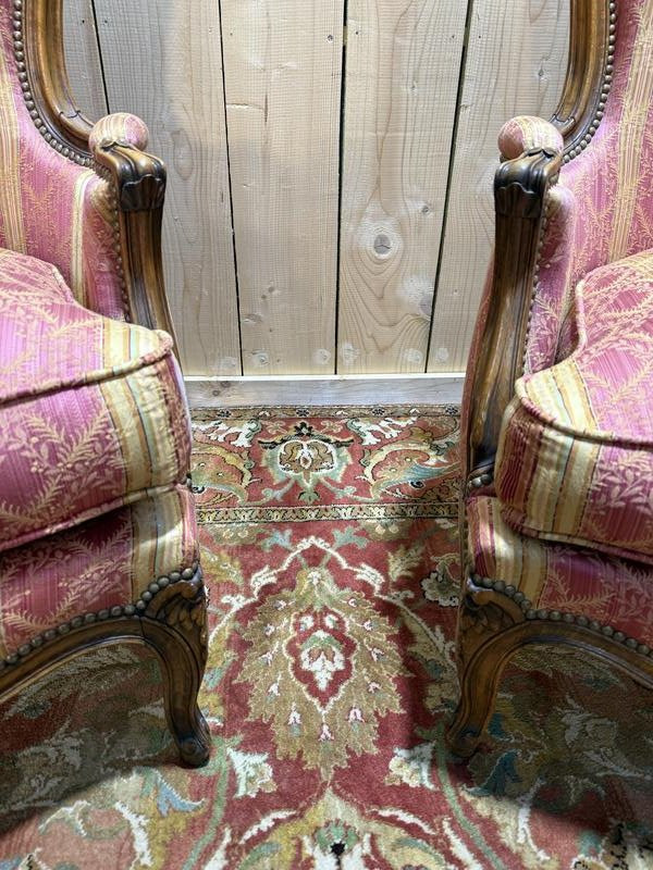 Pair Of Louis XV Style Silk Armchairs -photo-4