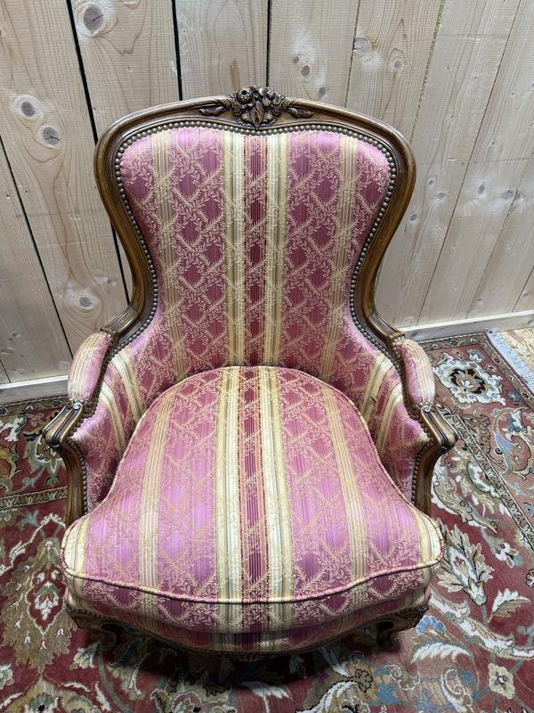 Pair Of Louis XV Style Silk Armchairs -photo-2