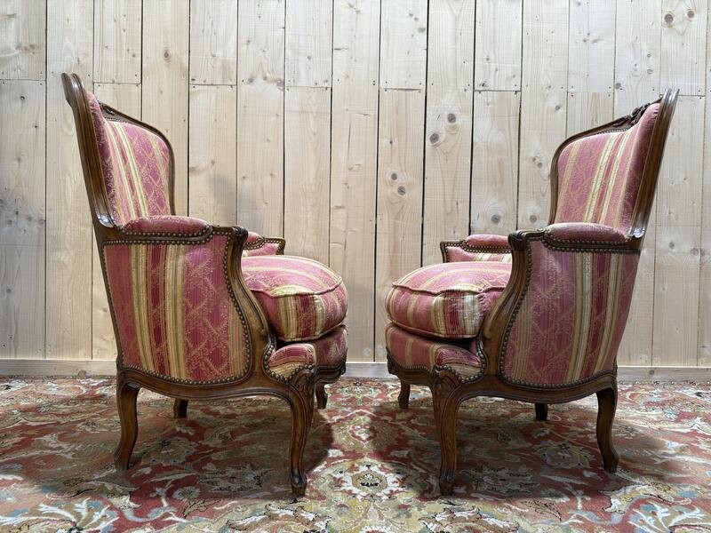 Pair Of Louis XV Style Silk Armchairs -photo-3