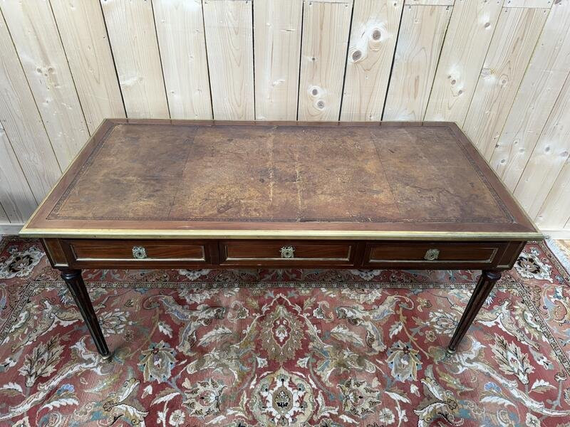 Louis XVI Style Desk In Mahogany And Brass Trim -photo-2