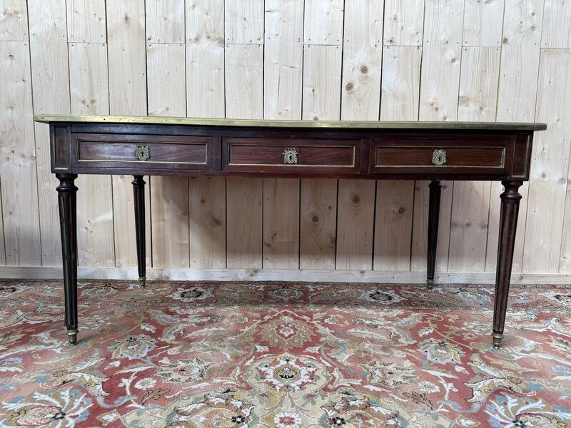 Louis XVI Style Desk In Mahogany And Brass Trim -photo-2
