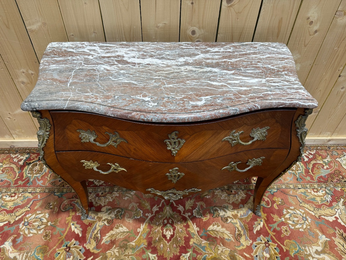 Commode De Style Louis XV En Marqueterie -photo-1