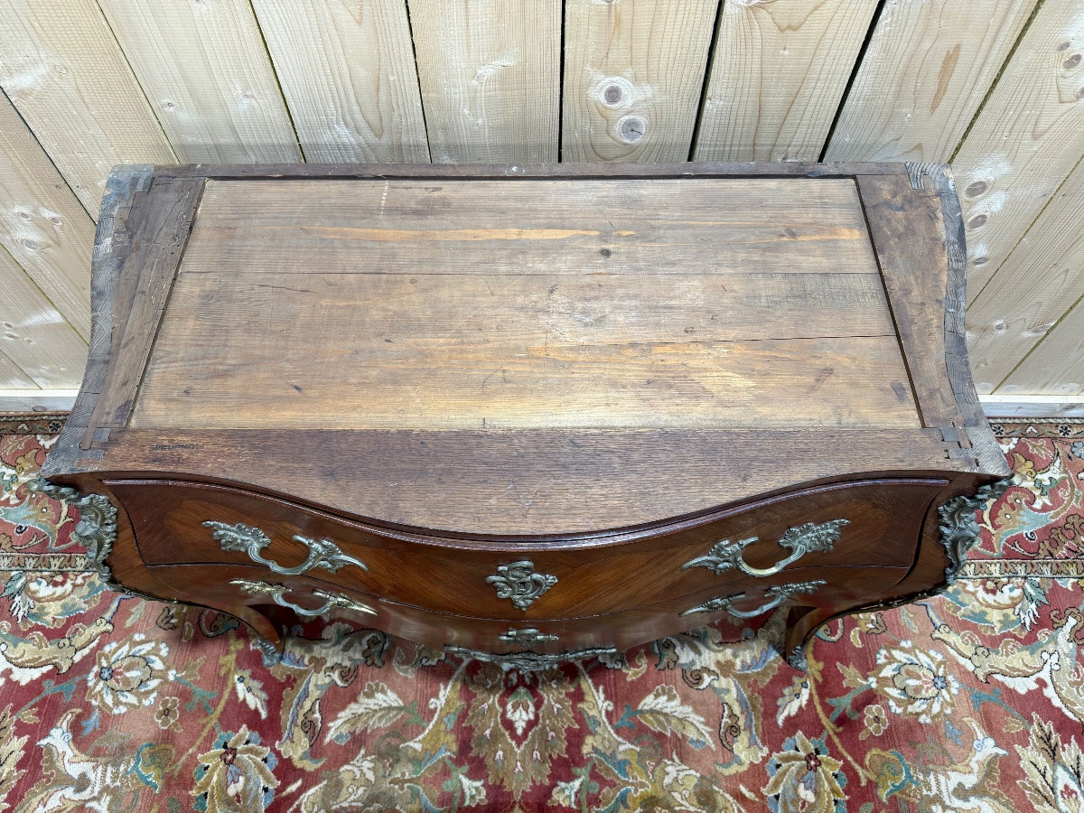 Commode De Style Louis XV En Marqueterie -photo-2