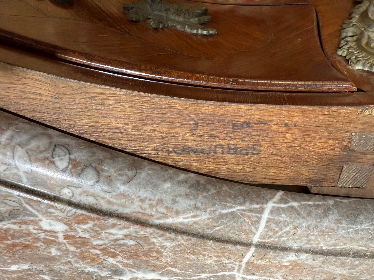 Commode De Style Louis XV En Marqueterie -photo-3