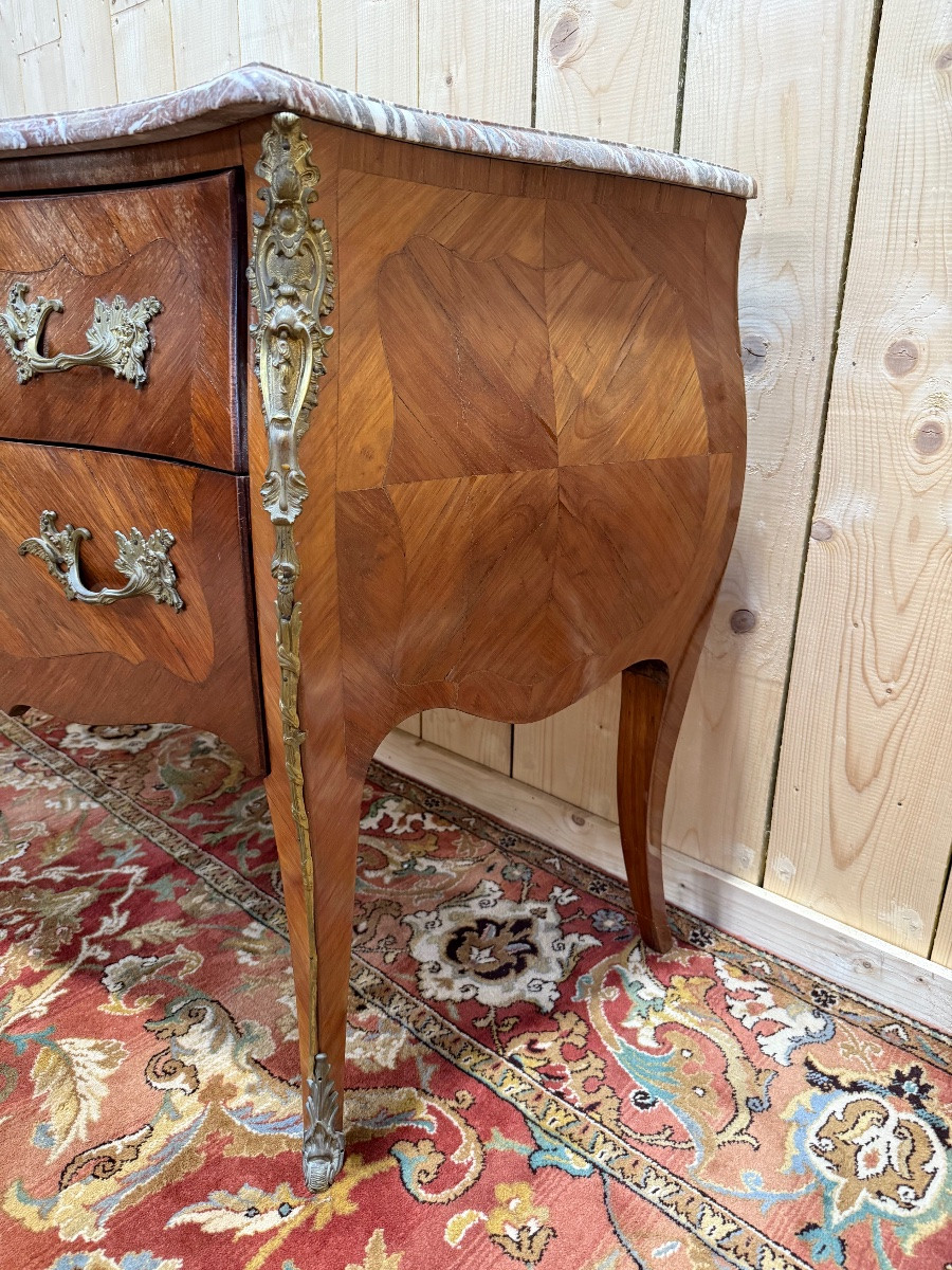 Commode De Style Louis XV En Marqueterie -photo-8