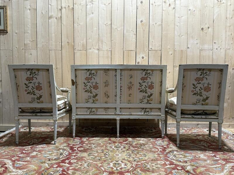 Salon de style Louis XVI Canapé et Paire de fauteuils -photo-2