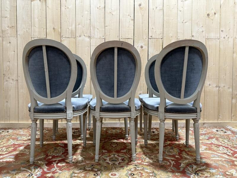 Set Of 6 Louis XVI Style Medallion Chairs -photo-2