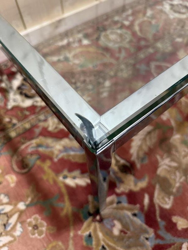 Table basse en métal chromé et verre 1970-photo-2