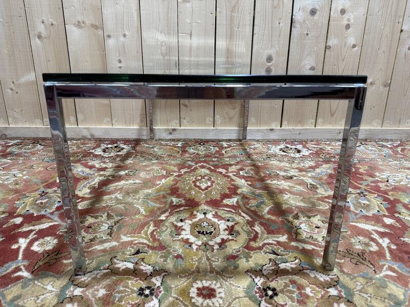 Table basse en métal chromé et verre 1970-photo-4
