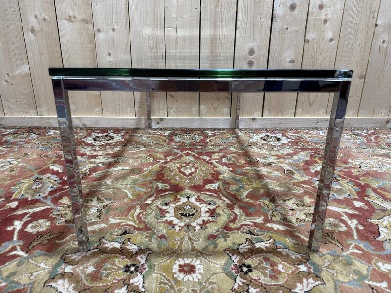Table basse en métal chromé et verre 1970-photo-2