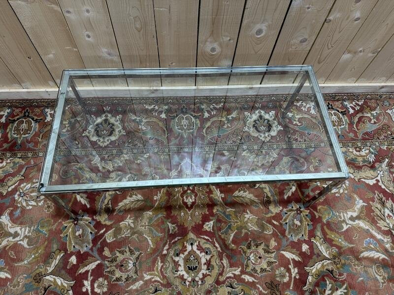 Table basse en métal chromé et verre 1970-photo-3