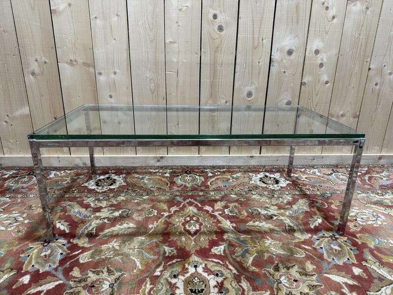 Table basse en métal chromé et verre 1970