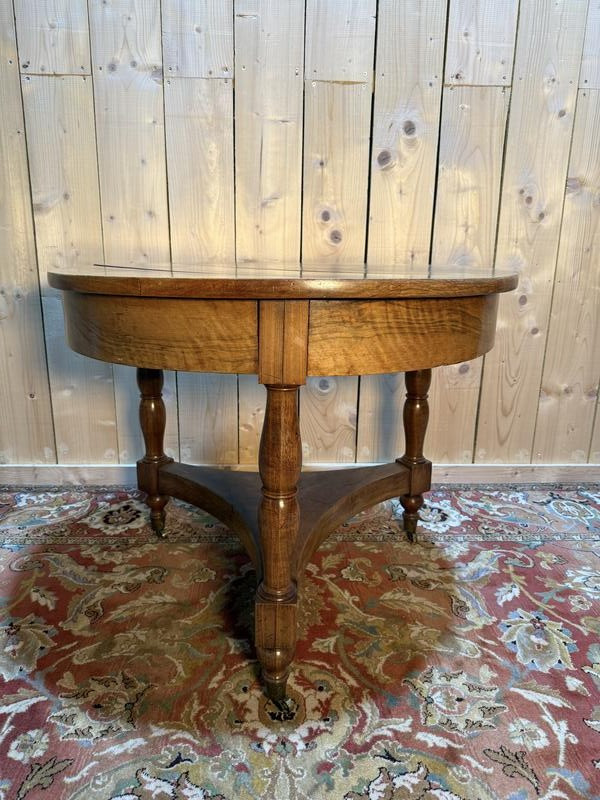 Table ronde d'appoint - Guéridon époque Louis Philippe en noyer massif 