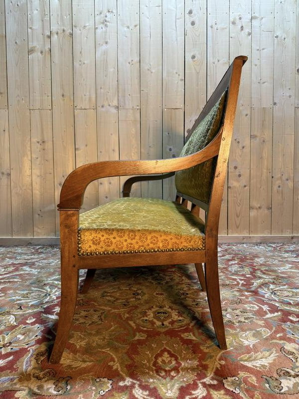 Restoration Period Bench - Sofa In Yellow Genoa Velvet 1830-photo-4