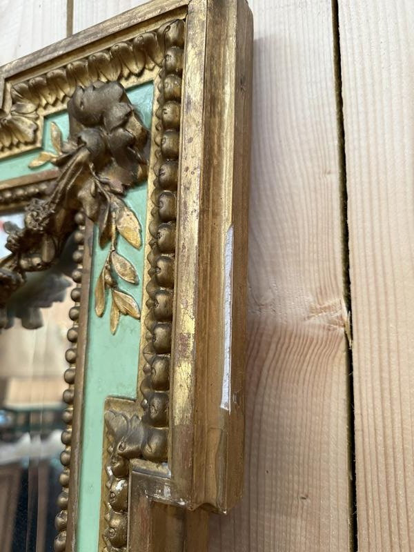 Miroir de style Louis XVI à la feuille d'or et laqué vert -photo-2
