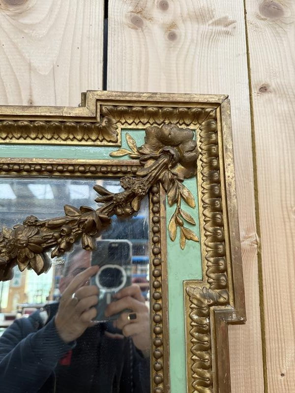 Miroir de style Louis XVI à la feuille d'or et laqué vert -photo-4