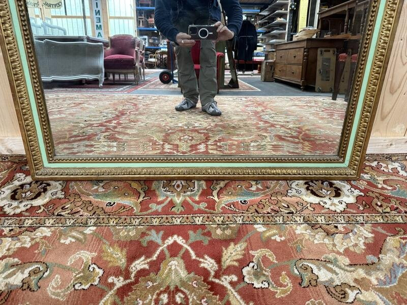 Miroir de style Louis XVI à la feuille d'or et laqué vert -photo-2