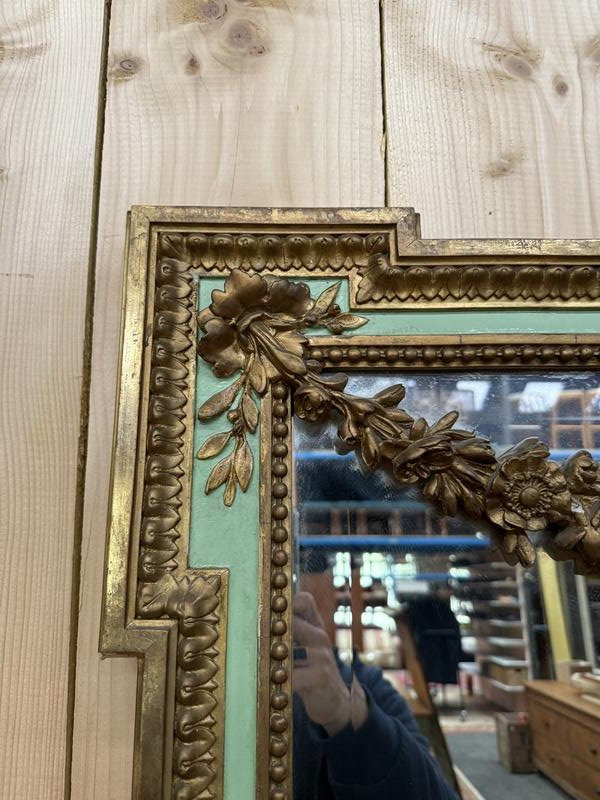 Miroir de style Louis XVI à la feuille d'or et laqué vert -photo-4