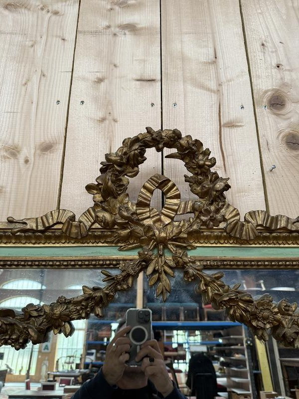 Miroir de style Louis XVI à la feuille d'or et laqué vert -photo-5