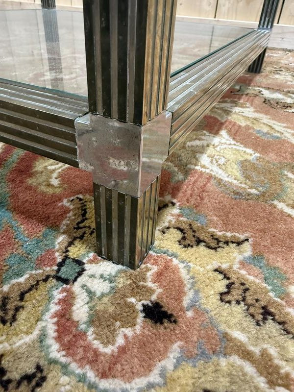 Coffee Table - 1970s Side Table In Chromed Metal And Glass-photo-3